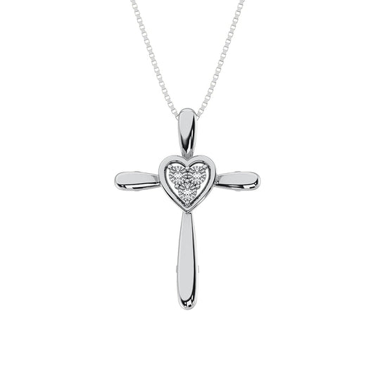 Sterling Silver 1/50 Ct.Tw. Diamond Cross with Heart Necklace