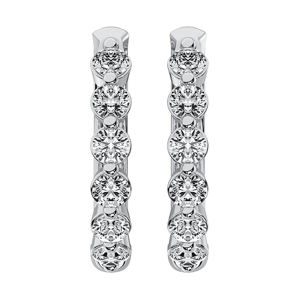 14K White Gold 1/2 Ct.Tw. Diamond Hoop Earrings
