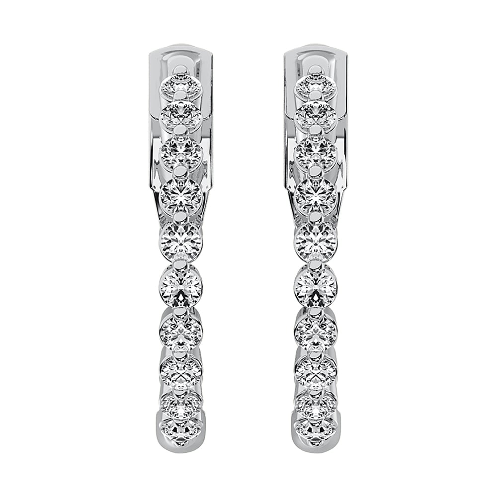 14K White Gold 1 5/8 Ct.Tw. Diamond Round Set Hoop Earrings