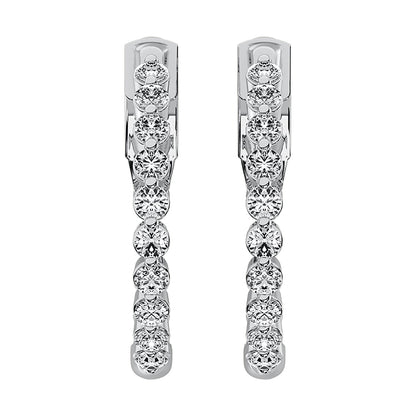14K White Gold 1 5/8 Ct.Tw. Diamond Round Set Hoop Earrings
