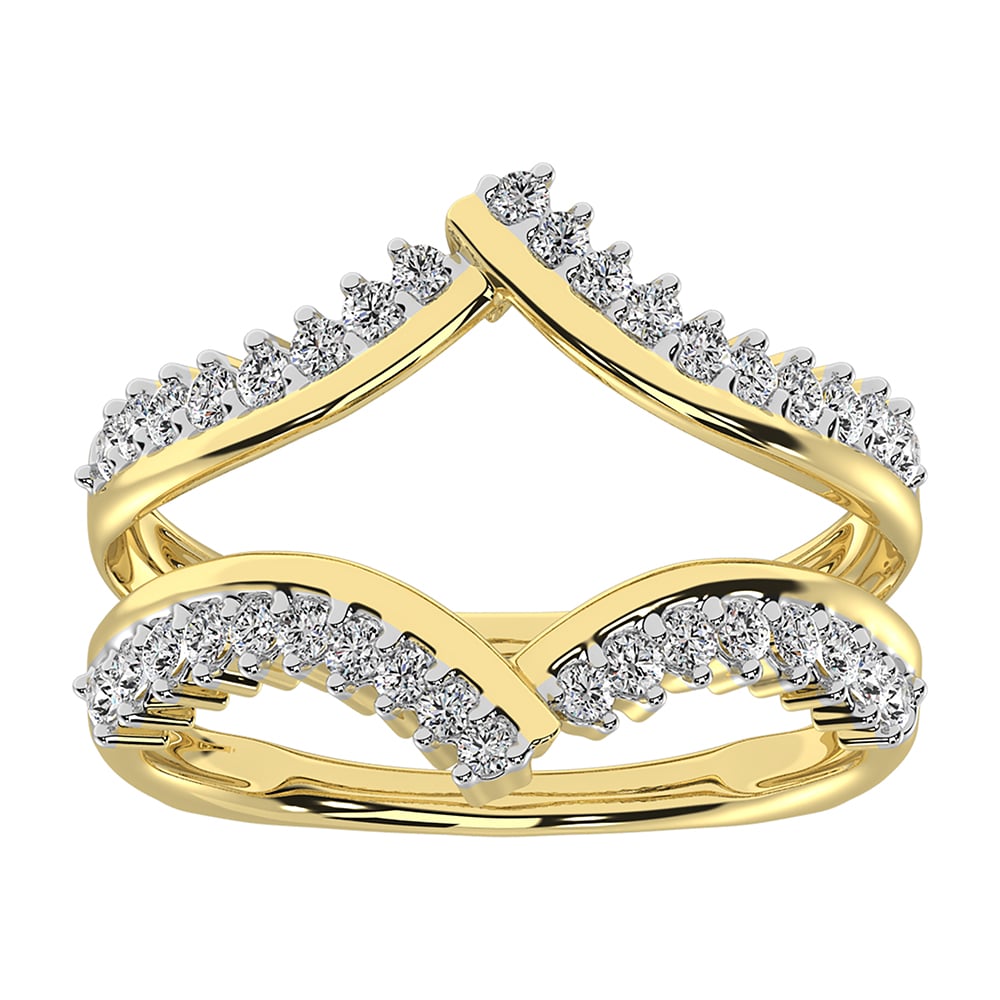14K Yellow Gold 1/2 Ct.Tw. Diamond Chevron Guard Ring With White Gold Touch