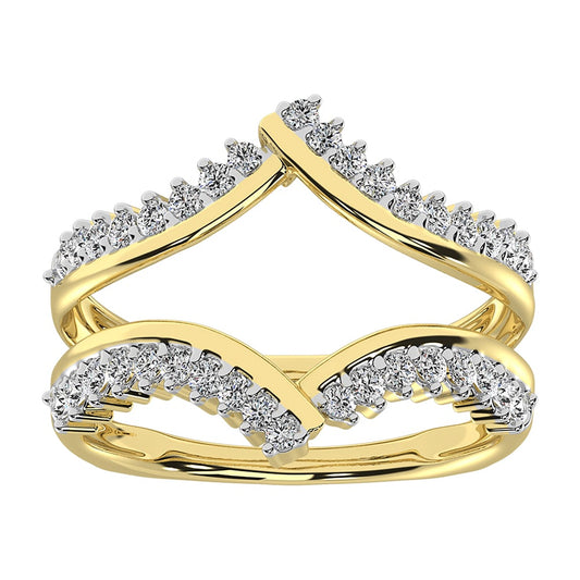 14K Yellow Gold 1/2 Ct.Tw. Diamond Chevron Guard Ring With White Gold Touch
