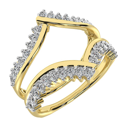 14K Yellow Gold 1/2 Ct.Tw. Diamond Chevron Guard Ring With White Gold Touch