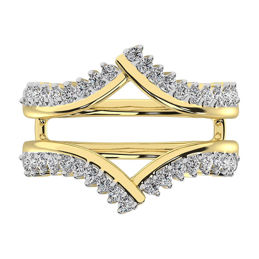 14K Yellow Gold 1/2 Ct.Tw. Diamond Chevron Guard Ring With White Gold Touch