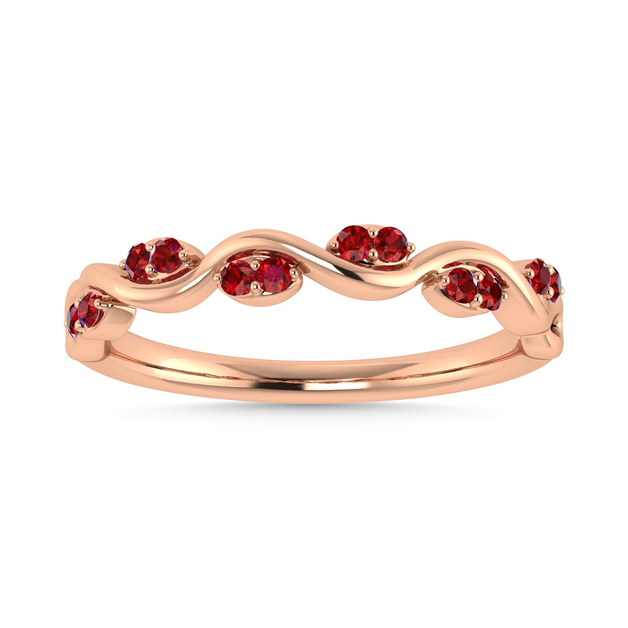 Diamond 1/6 Ct.Tw. And Ruby Wedding Band in 14K Rose Gold