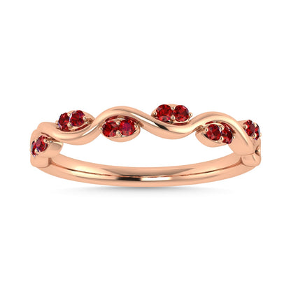 Diamond 1/6 Ct.Tw. And Ruby Wedding Band in 14K Rose Gold