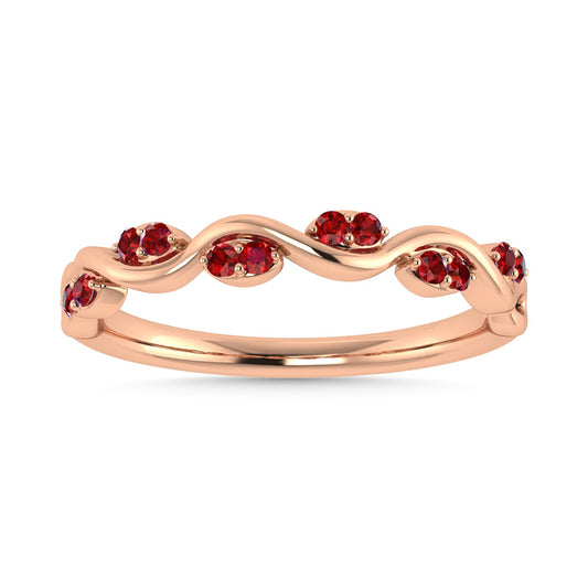 Diamond 1/6 Ct.Tw. And Ruby Wedding Band in 14K Rose Gold