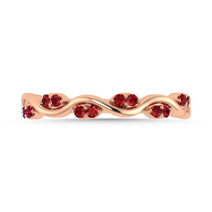 Diamond 1/6 Ct.Tw. And Ruby Wedding Band in 14K Rose Gold