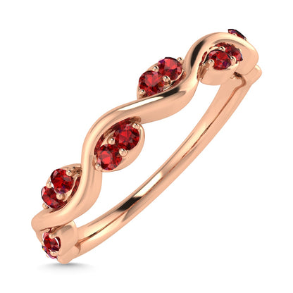 Diamond 1/6 Ct.Tw. And Ruby Wedding Band in 14K Rose Gold