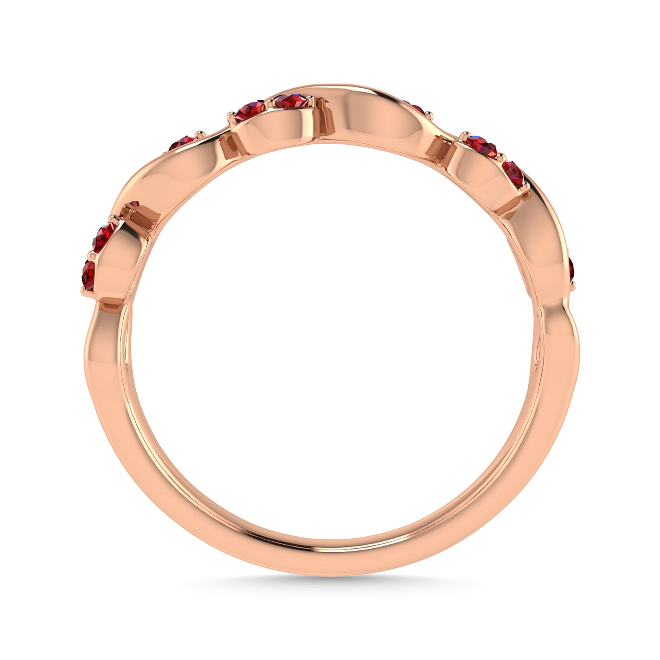 Diamond 1/6 Ct.Tw. And Ruby Wedding Band in 14K Rose Gold