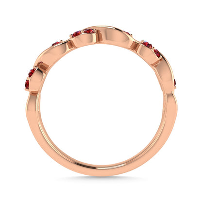 Diamond 1/6 Ct.Tw. And Ruby Wedding Band in 14K Rose Gold