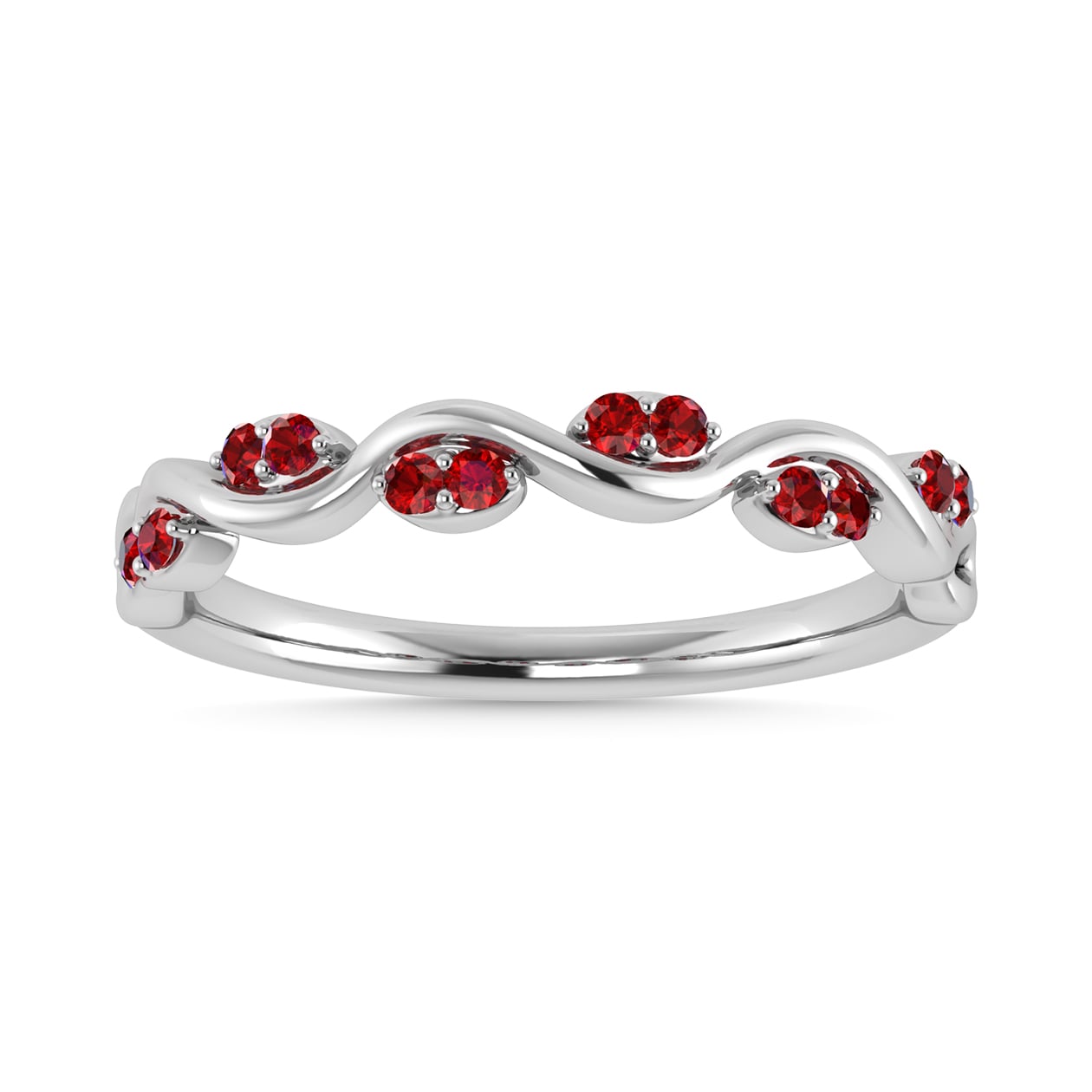 Diamond 1/6 Ct.Tw. And Ruby Wedding Band in 14K White Gold