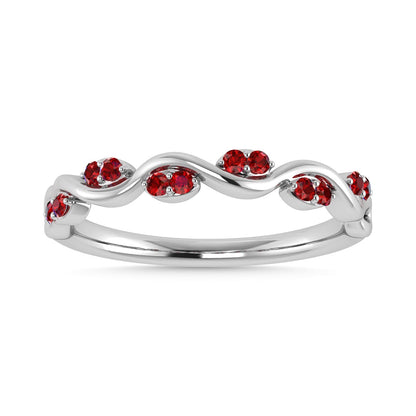 Diamond 1/6 Ct.Tw. And Ruby Wedding Band in 14K White Gold