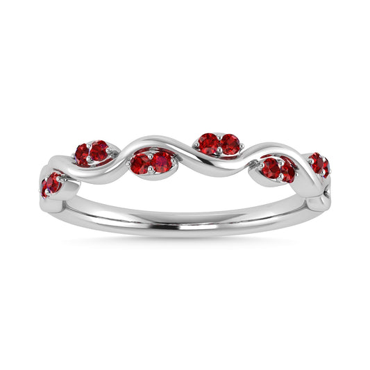 Diamond 1/6 Ct.Tw. And Ruby Wedding Band in 14K White Gold