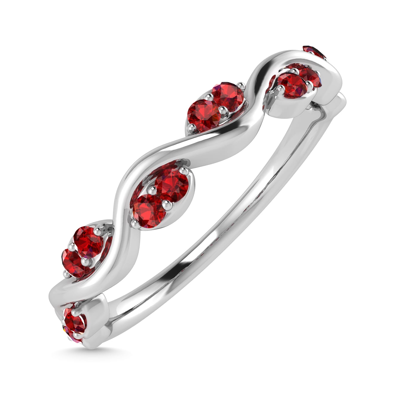 Diamond 1/6 Ct.Tw. And Ruby Wedding Band in 14K White Gold