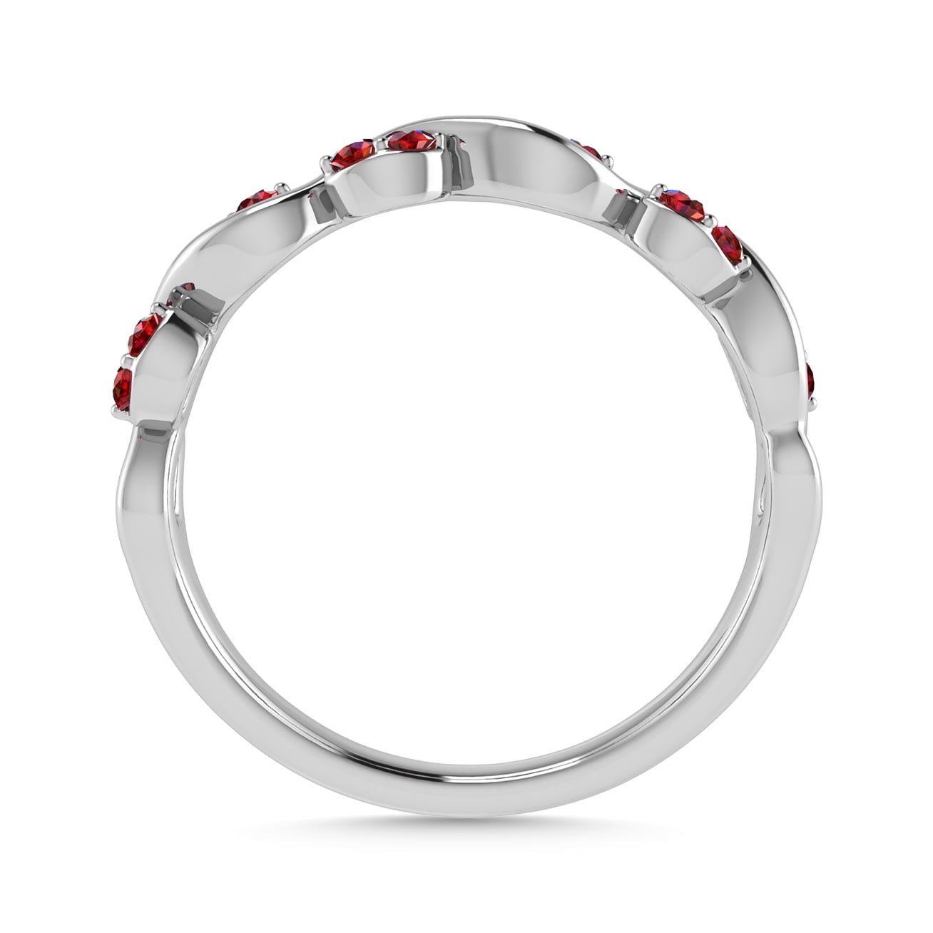 Diamond 1/6 Ct.Tw. And Ruby Wedding Band in 14K White Gold