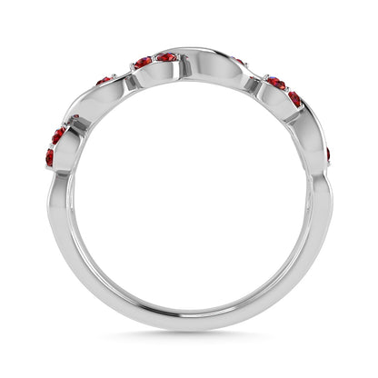 Diamond 1/6 Ct.Tw. And Ruby Wedding Band in 14K White Gold