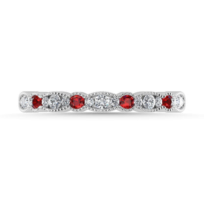 Diamond 1/4 Ct.Tw. And Ruby Band in 14K White Gold