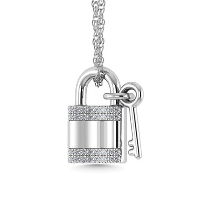 Diamond 1/20 Ct.Tw. Lock and Key Pendant in 925 Silver