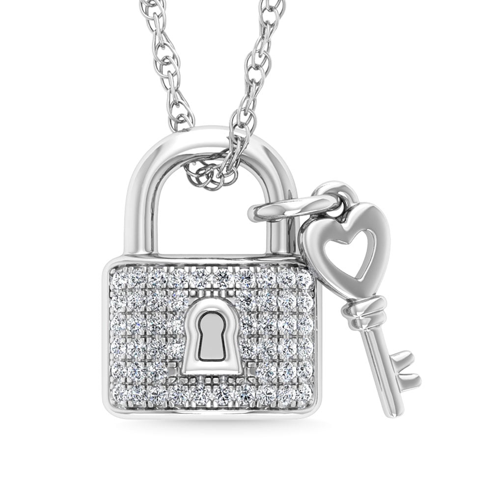 Diamond 1/20 Ct.Tw. Lock and Key Pendant in 925 Silver
