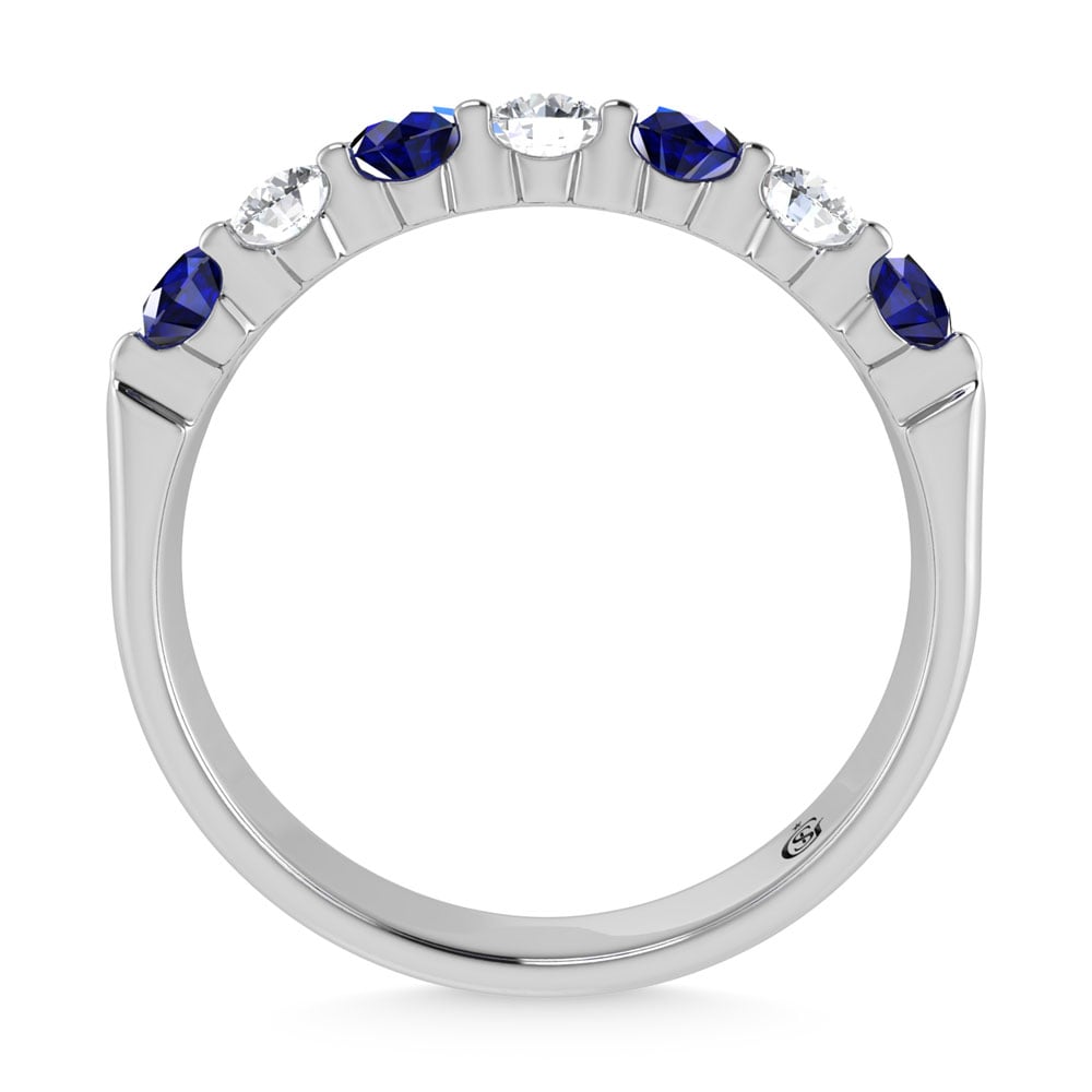 14K White Gold Machine Set Alternate Blue sapphire and Diamond 7/8 Ct.Tw. Band