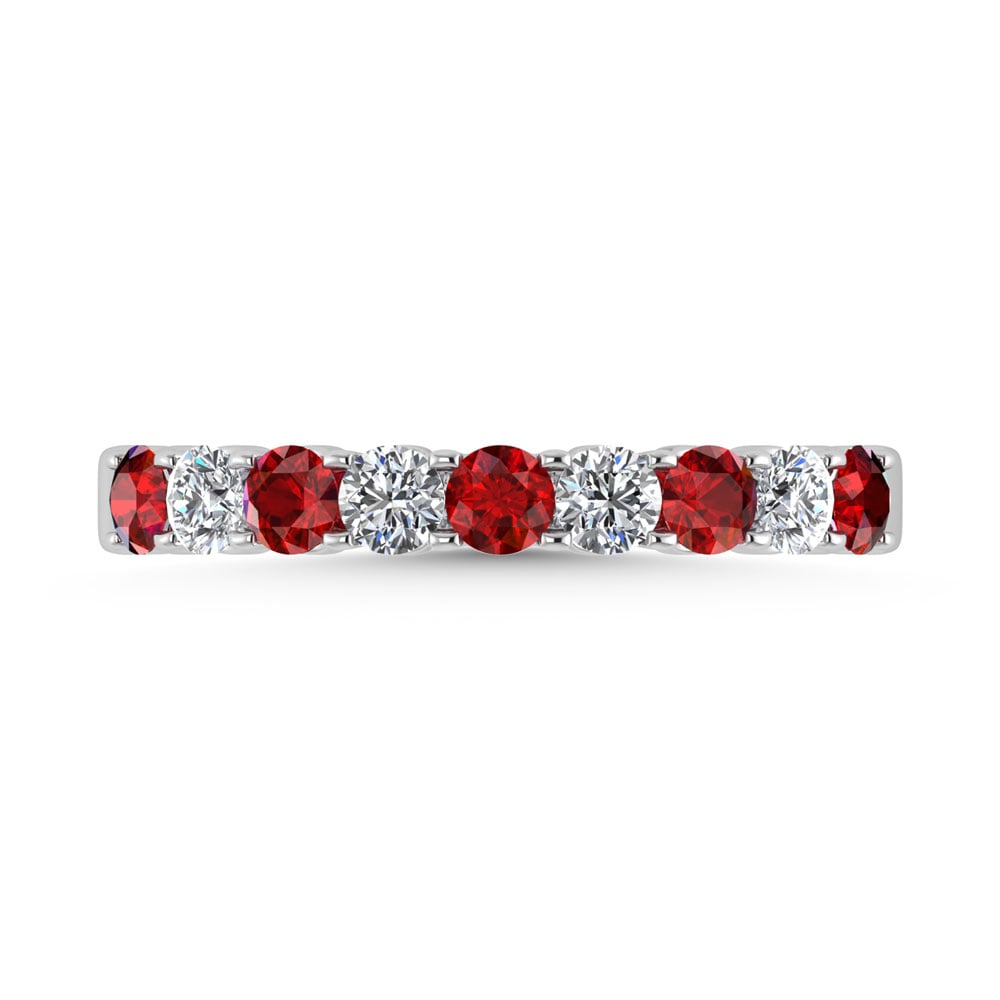 14K White Gold Machine Set Alternate Ruby and Diamond 7/8 Ct.Tw. Band