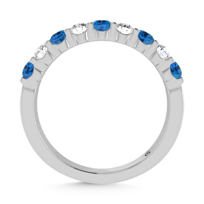 14K White Gold Machine Set Alternate Blue Sapphire and Diamond 5/8 Ct.Tw. Band