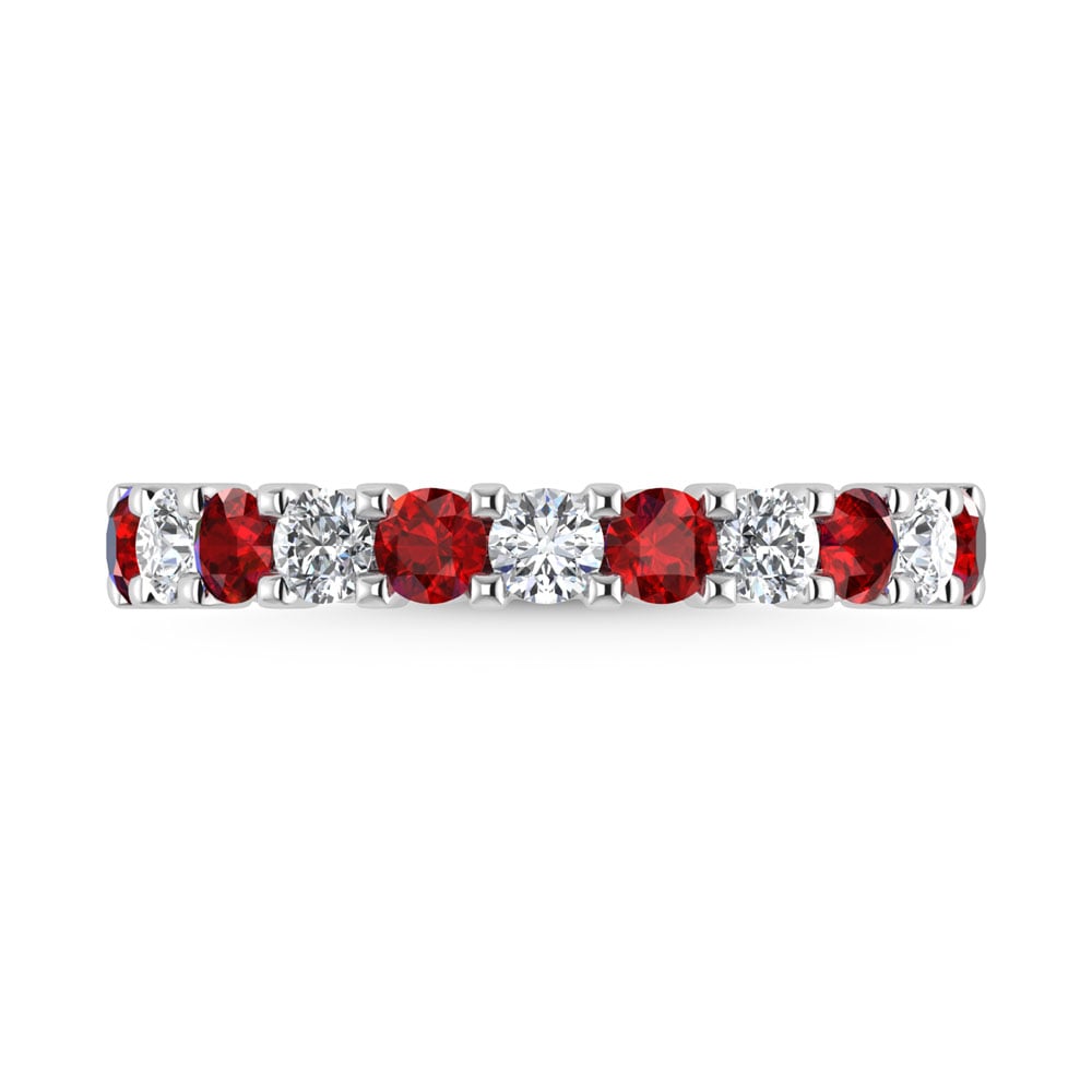14K White Gold Machine Set Alternate Ruby and Diamond 7/8 Ct.Tw. Band