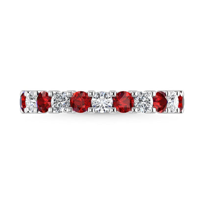 14K White Gold Machine Set Alternate Ruby and Diamond 7/8 Ct.Tw. Band