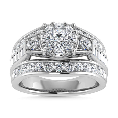Diamond 2 Ct.Tw. Round and Flat Straight Baguette Engagement Ring in 14K White Gold