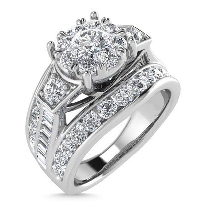 Diamond 2 Ct.Tw. Round and Flat Straight Baguette Engagement Ring in 14K White Gold
