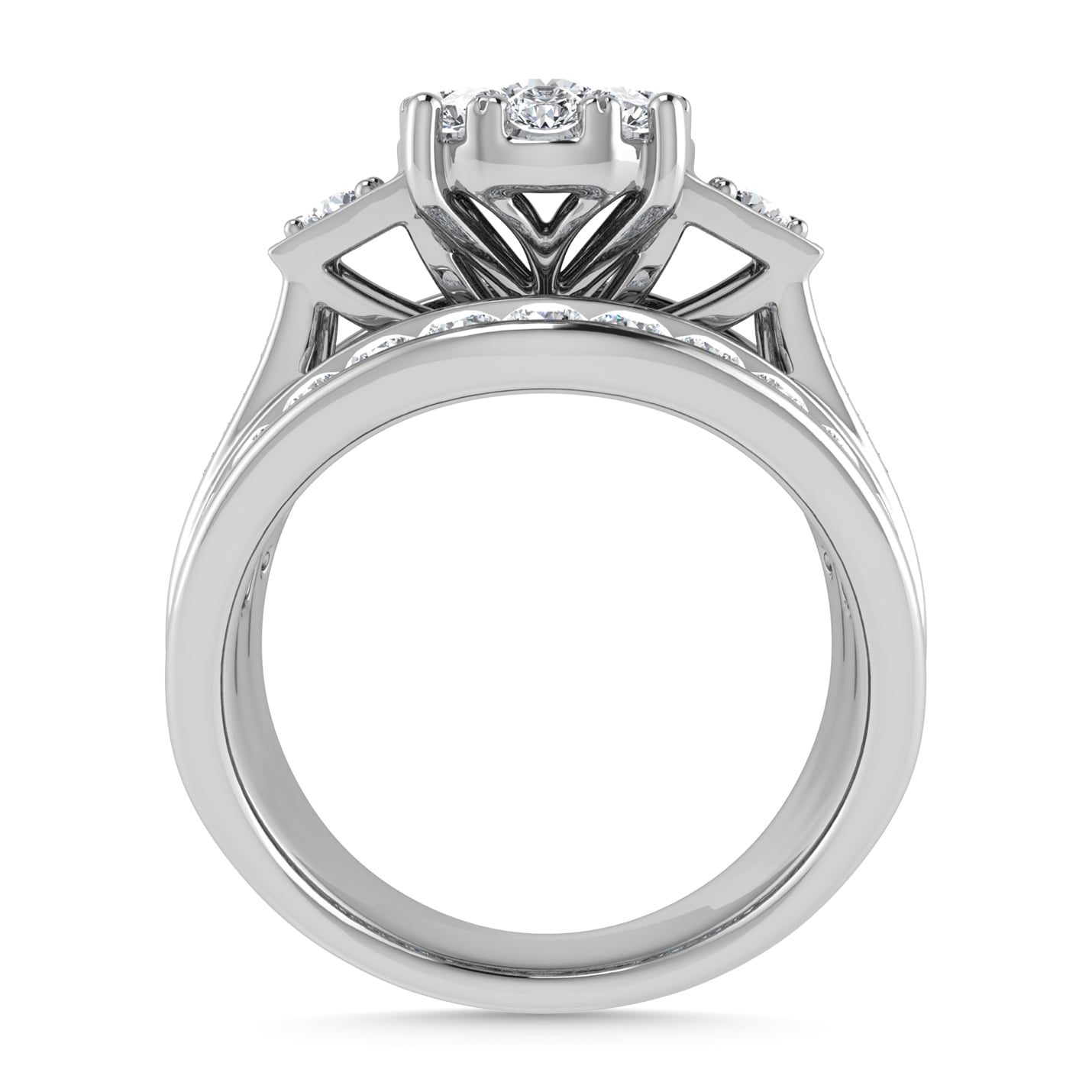 Diamond 2 Ct.Tw. Round and Flat Straight Baguette Engagement Ring in 14K White Gold