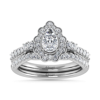 10K White Gold Diamond 1 Ct.Tw. Pear Shape Bridal Ring