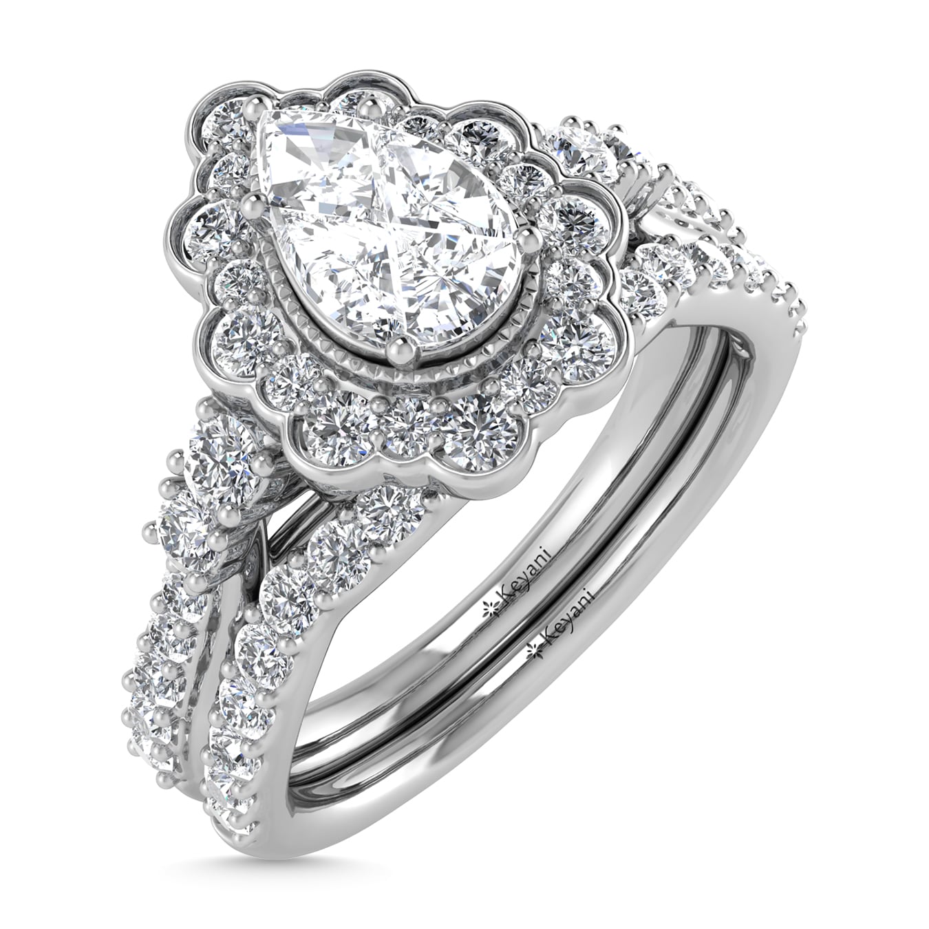 10K White Gold Diamond 1 Ct.Tw. Pear Shape Bridal Ring