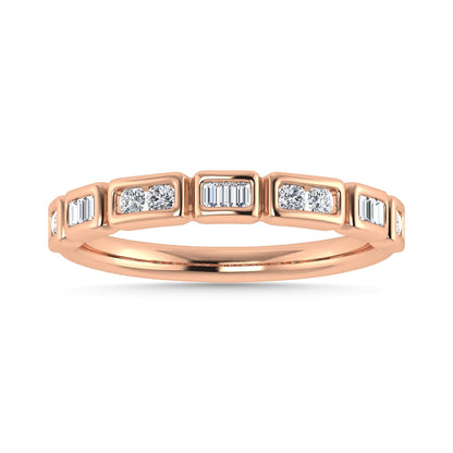 Diamond 1/5 Ct.Tw. Round and Straight Baguette Stack Band in 14K Rose Gold