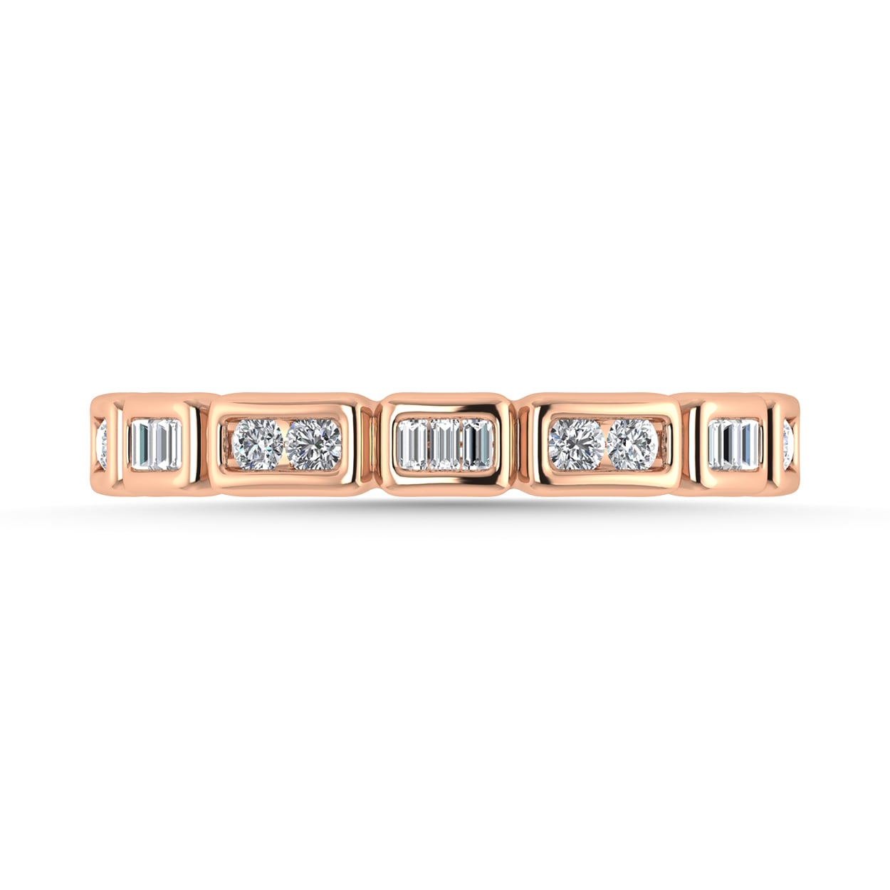 Diamond 1/5 Ct.Tw. Round and Straight Baguette Stack Band in 14K Rose Gold