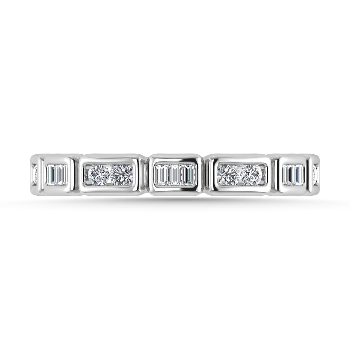 Diamond 1/5 Ct.Tw. Round and Straight Baguette Stack Band in 14K White Gold
