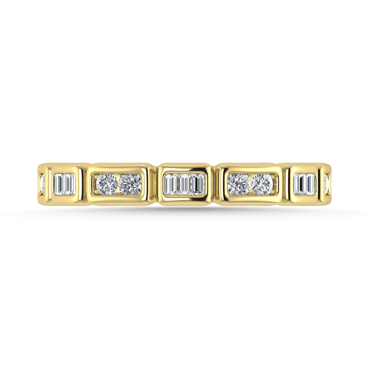 Diamond 1/5 Ct.Tw. Round and Straight Baguette Stack Band in 14K Yellow Gold
