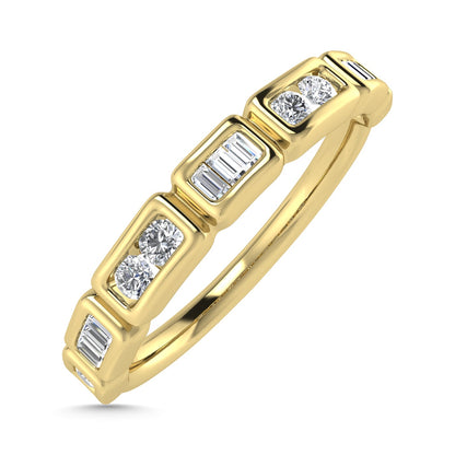 Diamond 1/5 Ct.Tw. Round and Straight Baguette Stack Band in 14K Yellow Gold