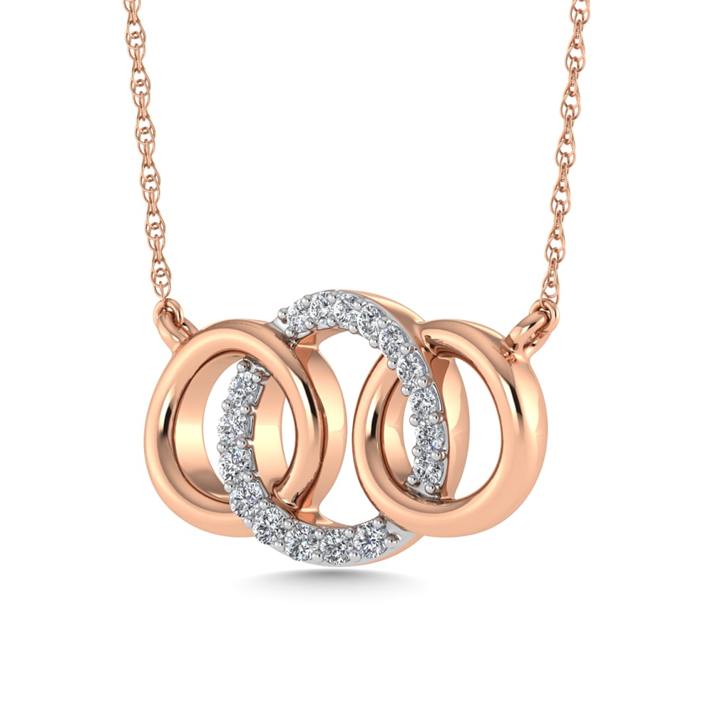 10K Rose Gold Diamond 1/10 Ct.Tw. Interlinked Circle Fashion Necklace