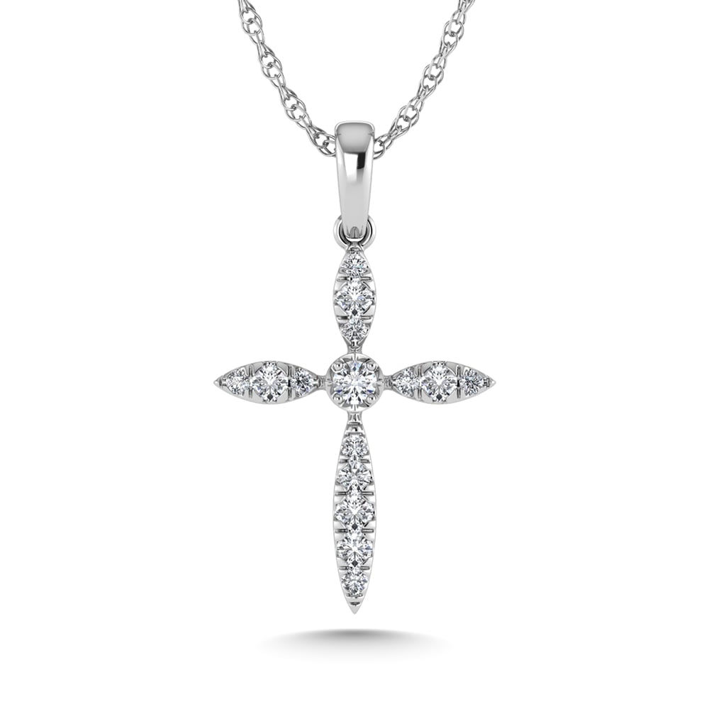 14K White Gold Diamond 1/8 Ct.Tw. Cross Pendant