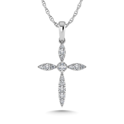 14K White Gold Diamond 1/8 Ct.Tw. Cross Pendant