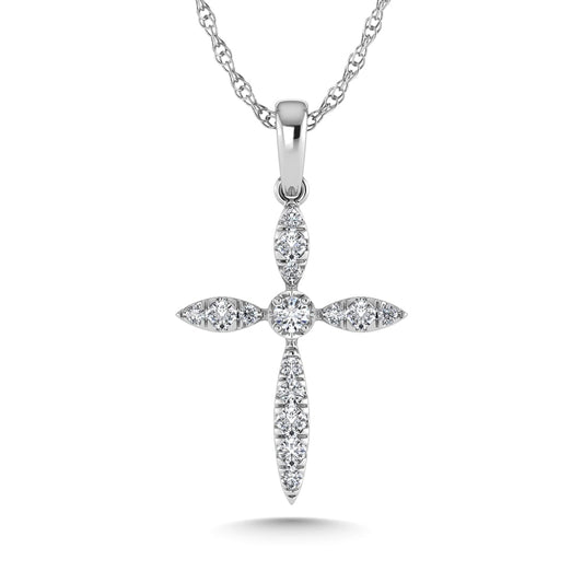 14K White Gold Diamond 1/8 Ct.Tw. Cross Pendant