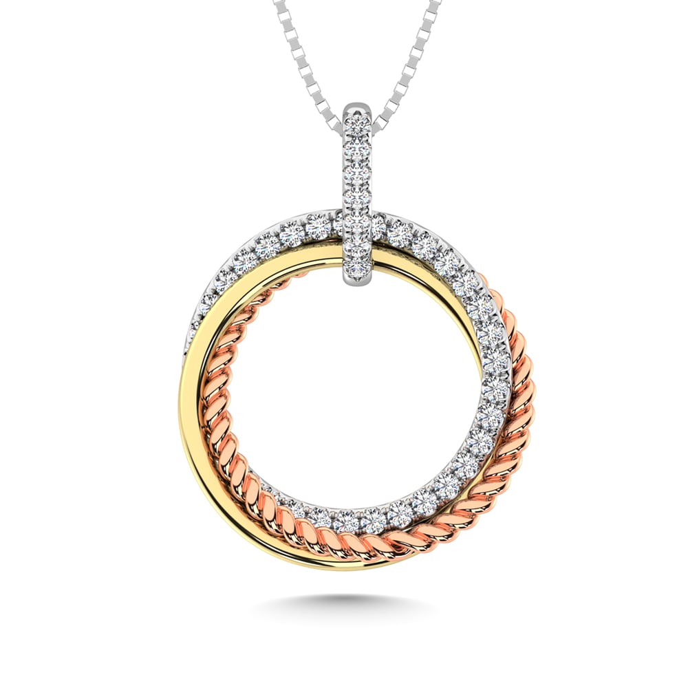 14K Three Tone Diamond 1/5 Ct.Tw. Circle Fashion Pendant