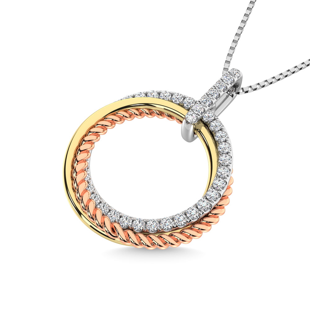 14K Three Tone Diamond 1/5 Ct.Tw. Circle Fashion Pendant