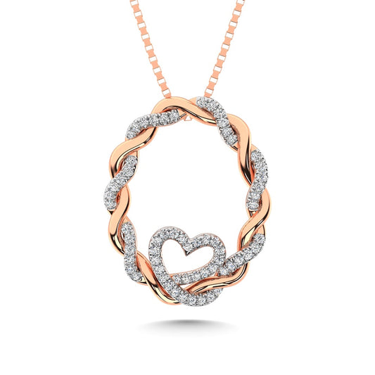 14K Rose Gold Diamond 1/4 Ct.Tw. Circle and Heart Fashion Pendant