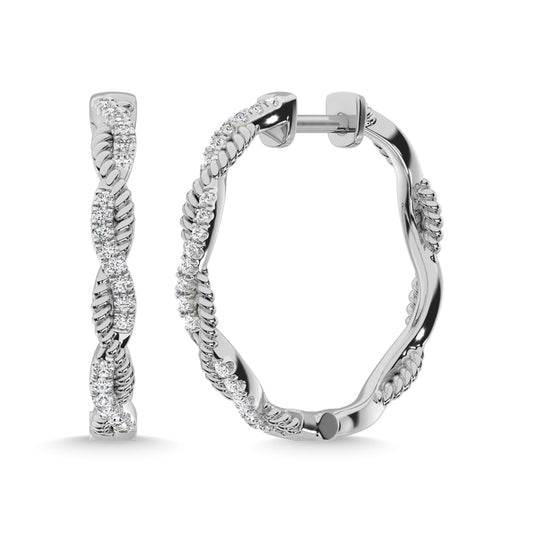 10K White Gold Diamond 1/5 Ct.Tw. Hoop Earrings