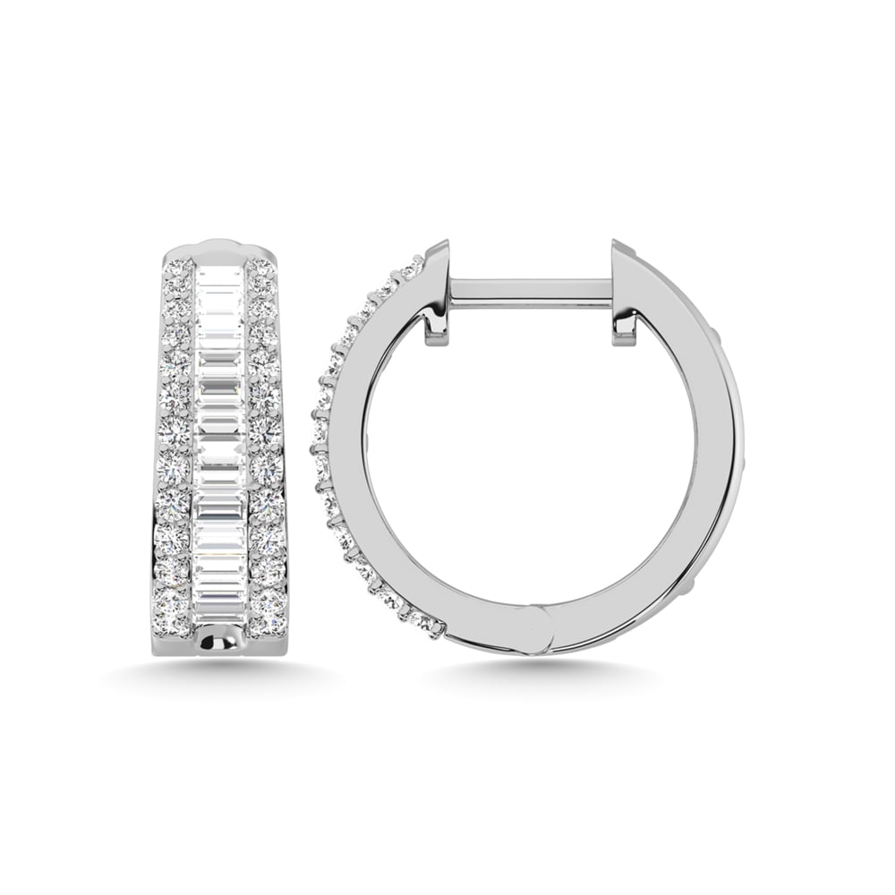 14K White Gold Diamond 1/2 Ct.Tw. Hoop Earrings