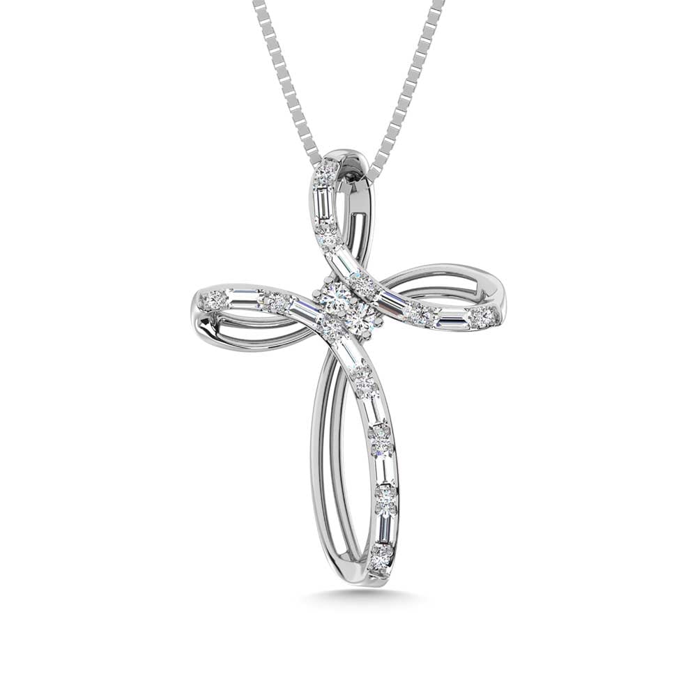 14K White Gold Diamond 1/5 Ct.Tw. Cross Pendant