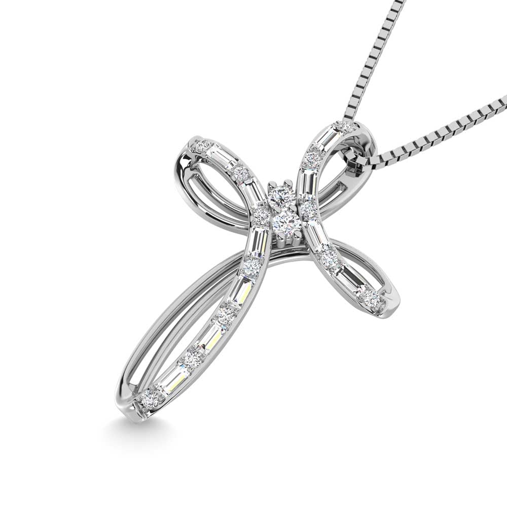 14K White Gold Diamond 1/5 Ct.Tw. Cross Pendant